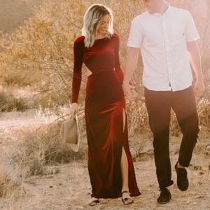 Red Velvet Lulus Long Sleeve Floor Length Dress